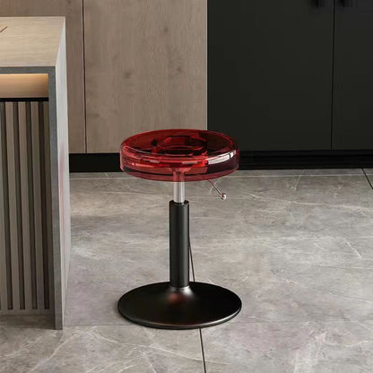 Verstelbare barkruk met ronde acrylzitting en stalen voet