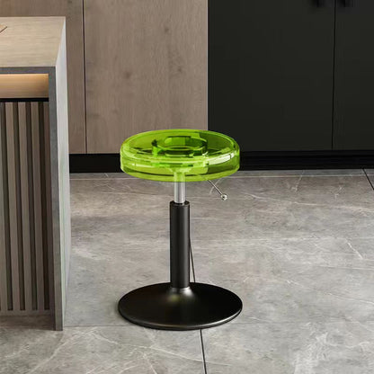 Verstelbare barkruk met ronde acrylzitting en stalen voet