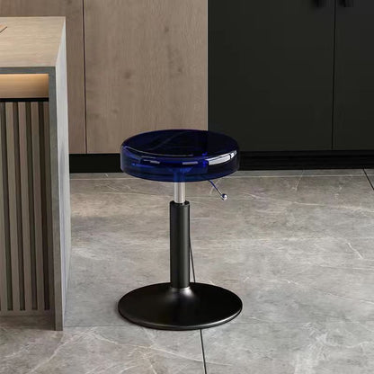 Verstelbare barkruk met ronde acrylzitting en stalen voet