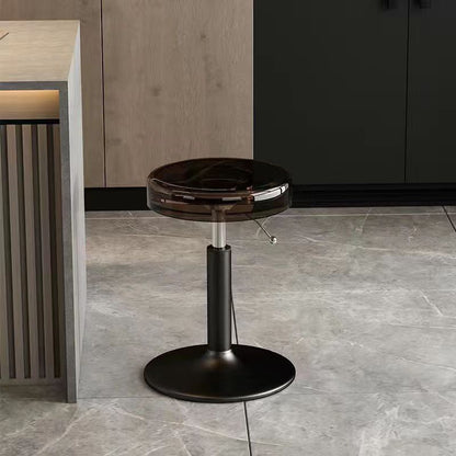 Verstelbare barkruk met ronde acrylzitting en stalen voet