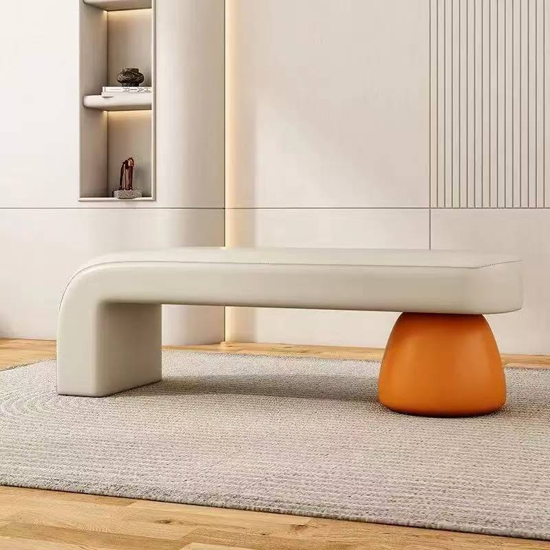 Gestreepte zitbank van PU-leer met houten frame in diverse lengtes