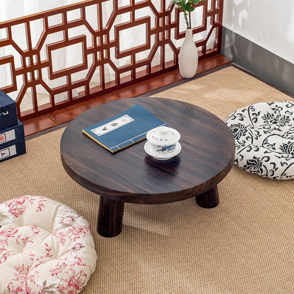Japanse ronde bijzettafel van massief hout, drie formaten