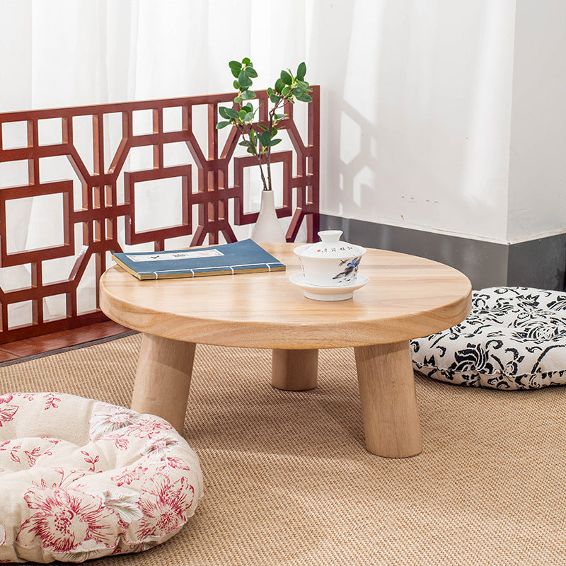 Japanse ronde bijzettafel van massief hout, drie formaten