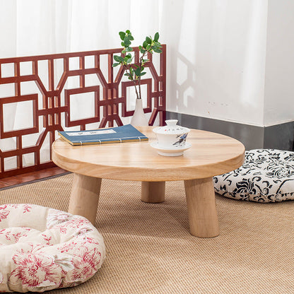 Japanse ronde bijzettafel van massief hout, drie formaten