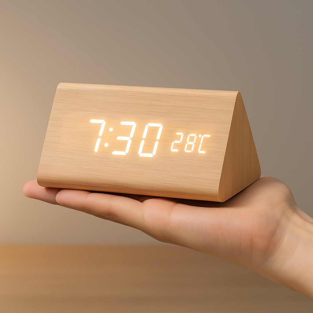 Digitale LED‑Klok met Houtlook Behuizing