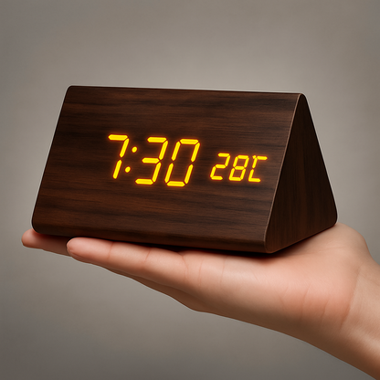 Digitale LED‑Klok met Houtlook Behuizing