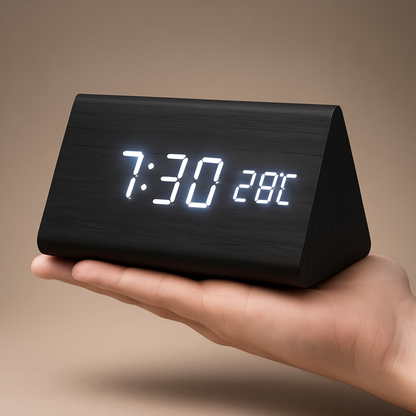 Digitale LED‑Klok met Houtlook Behuizing