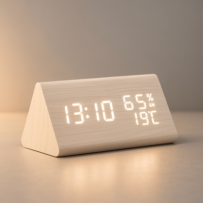 digitale led‑wekker met houtlook behuizing