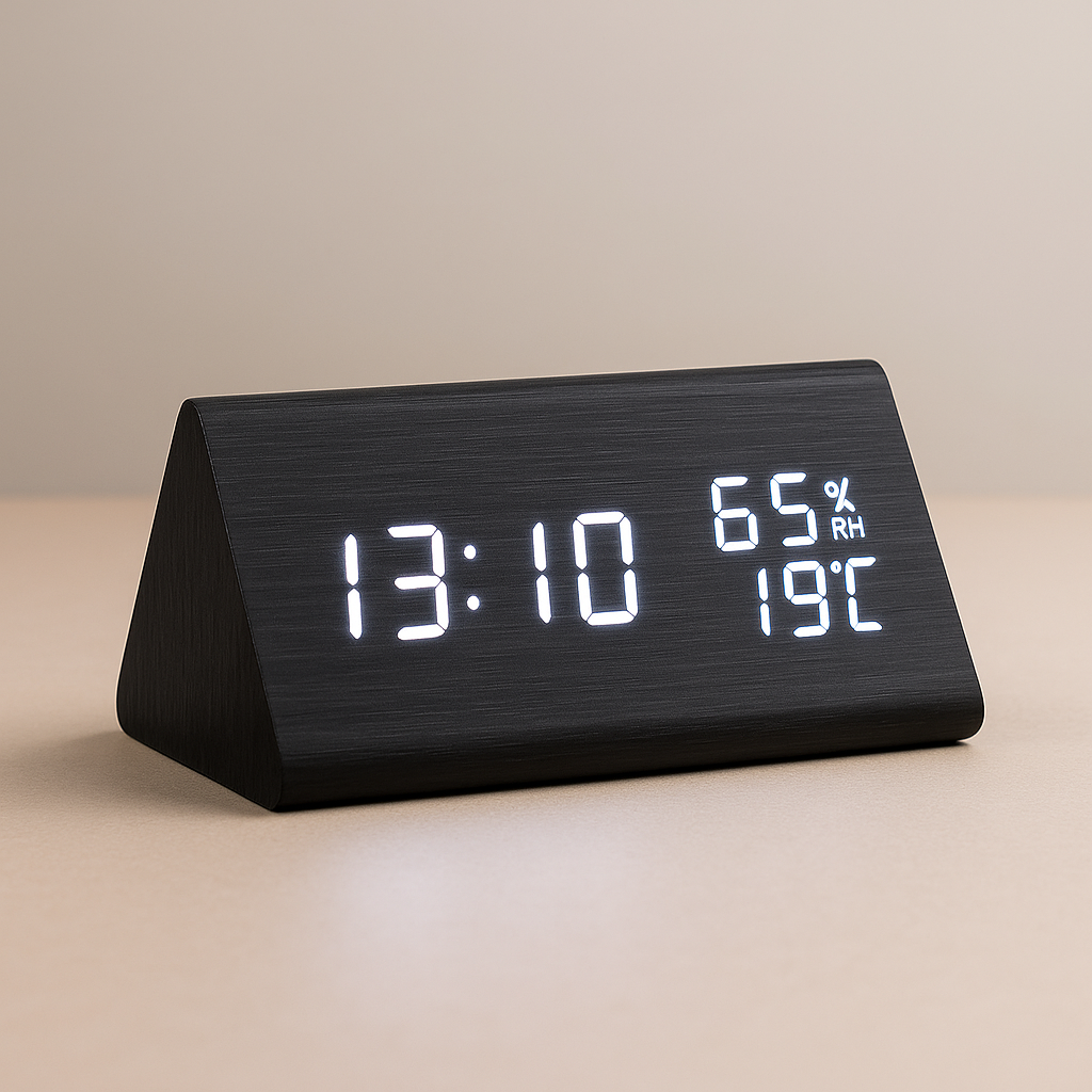 digitale led‑wekker met houtlook behuizing