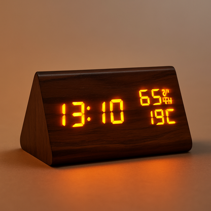 digitale led‑wekker met houtlook behuizing