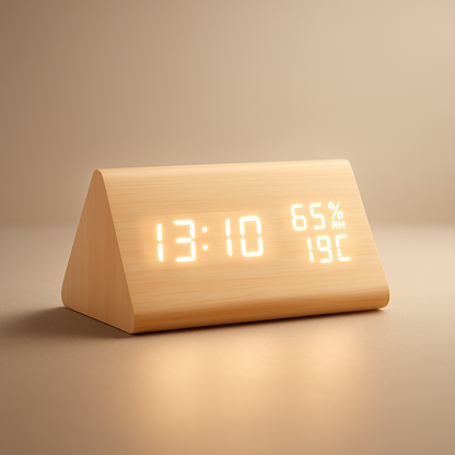 digitale led‑wekker met houtlook behuizing