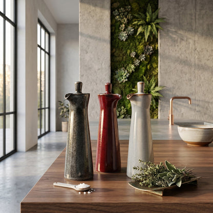 Keramische Olie‑ en Azijnfles met Run‑Glaze Afwerking voor Moderne Keukendecoratie