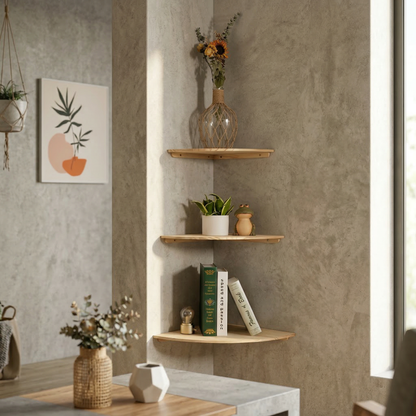 Houten Hoekplank Met Zwevend Ontwerp En Matte Afwerking