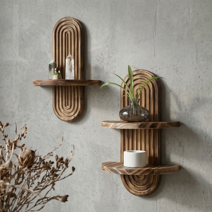 Houten Wandplank Met Geribbelde Boogplaat En Ovale Vorm
