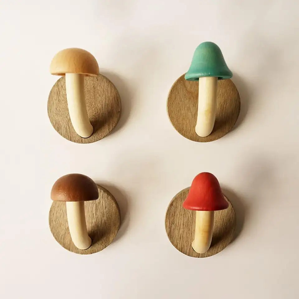 Houten Wandhaken met Paddenstoelvorm voor Speelse Moderne Binnenorganisatie