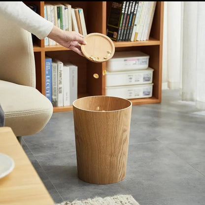 Roterende Afvalbak Met Houtstructuur En Minimalistisch Ontwerp