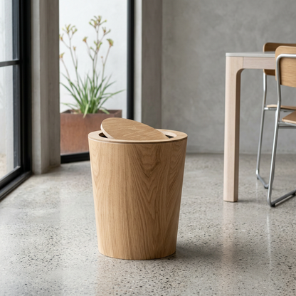 Roterende Afvalbak Met Houtstructuur En Minimalistisch Ontwerp