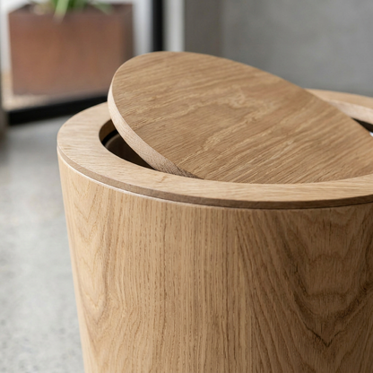 Roterende Afvalbak Met Houtstructuur En Minimalistisch Ontwerp