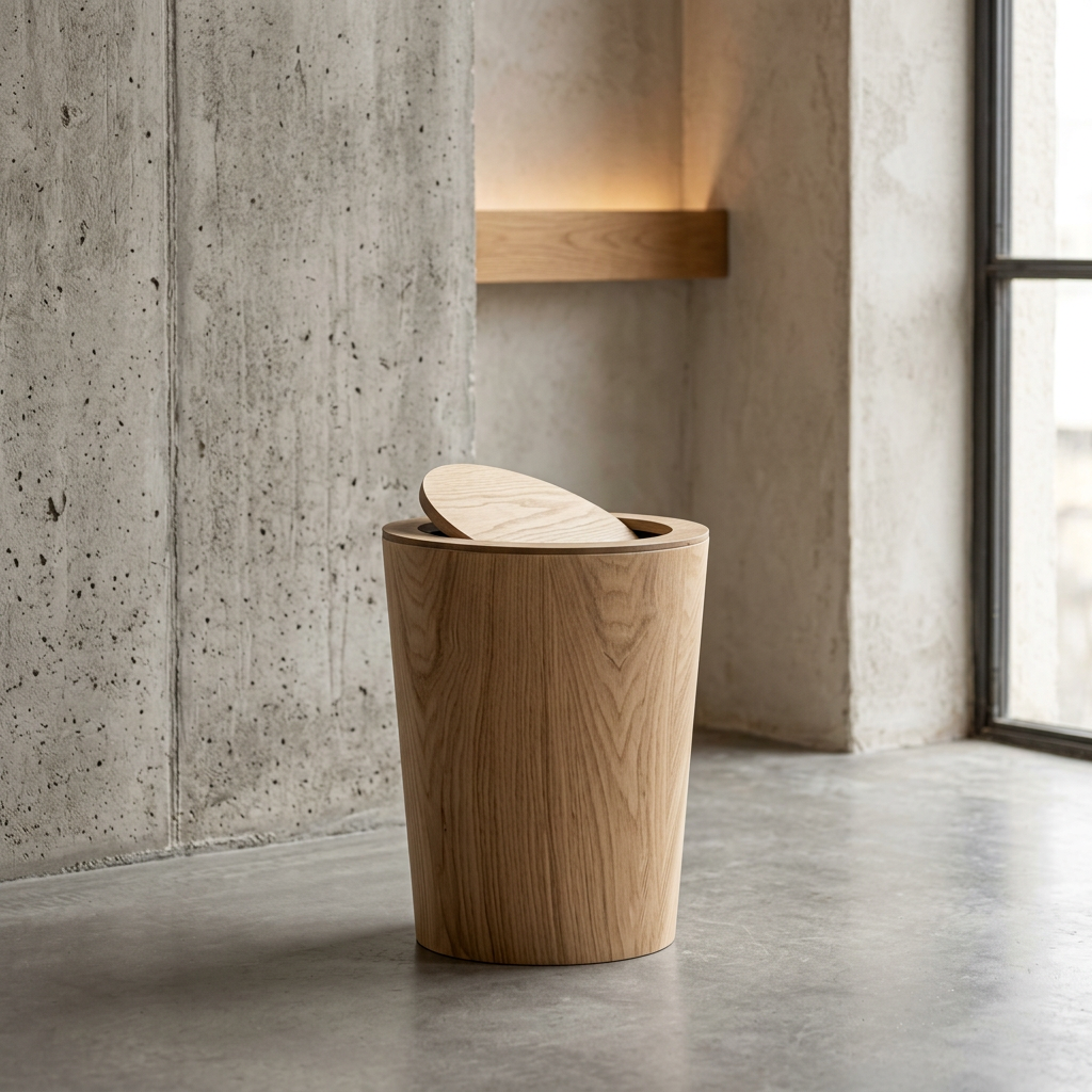 Roterende Afvalbak Met Houtstructuur En Minimalistisch Ontwerp