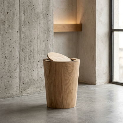 Roterende Afvalbak Met Houtstructuur En Minimalistisch Ontwerp
