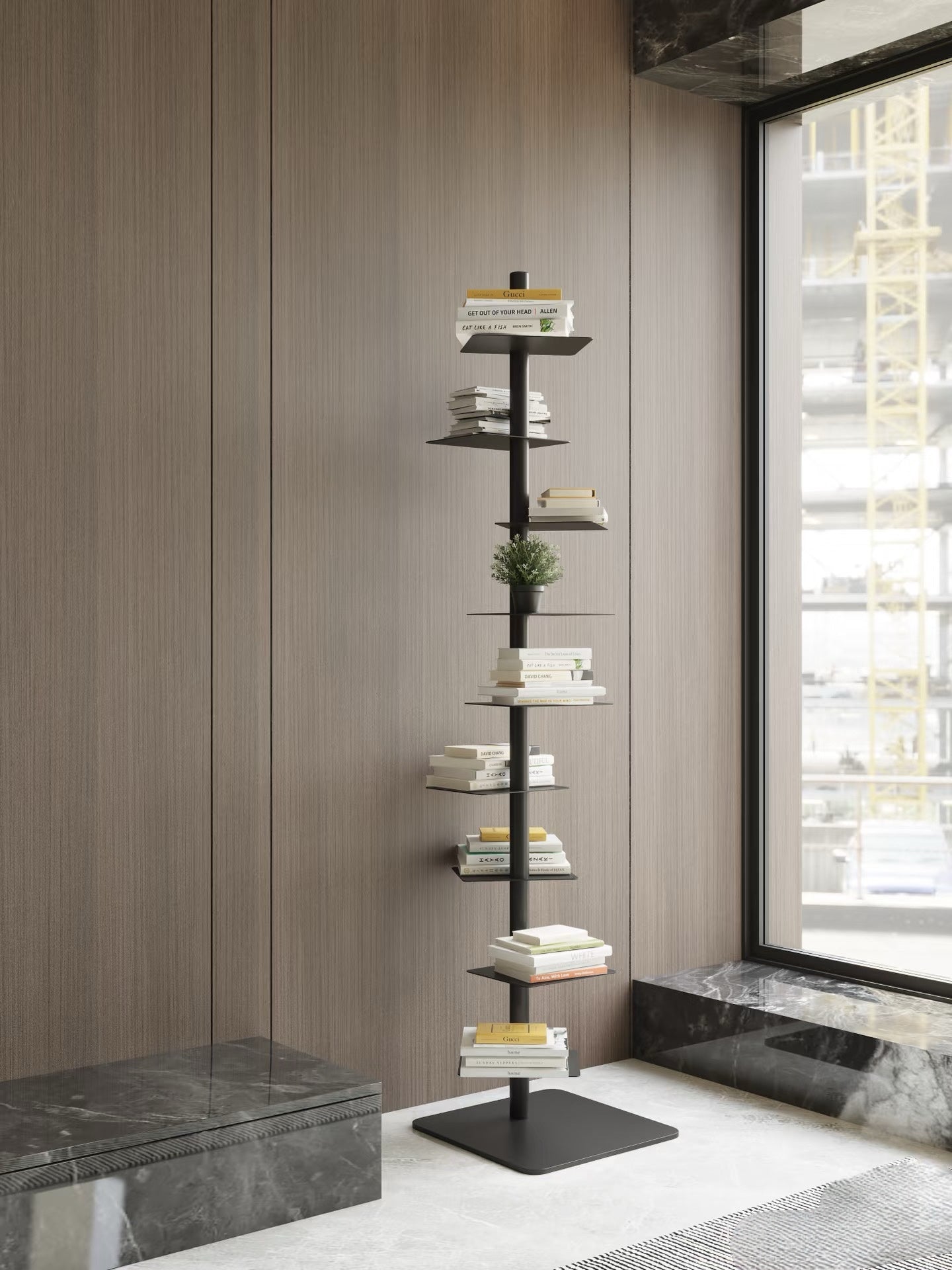 Stalen Verticale Wandplank Met Zwevende Ledges En Industrieel Ontwerp