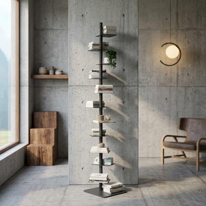 Stalen Verticale Wandplank Met Zwevende Ledges En Industrieel Ontwerp