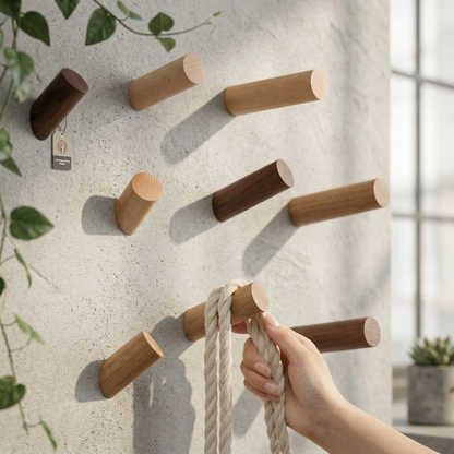Houten Wandhaak met Schuin Geometrisch Profiel voor Moderne Binnenruimtes