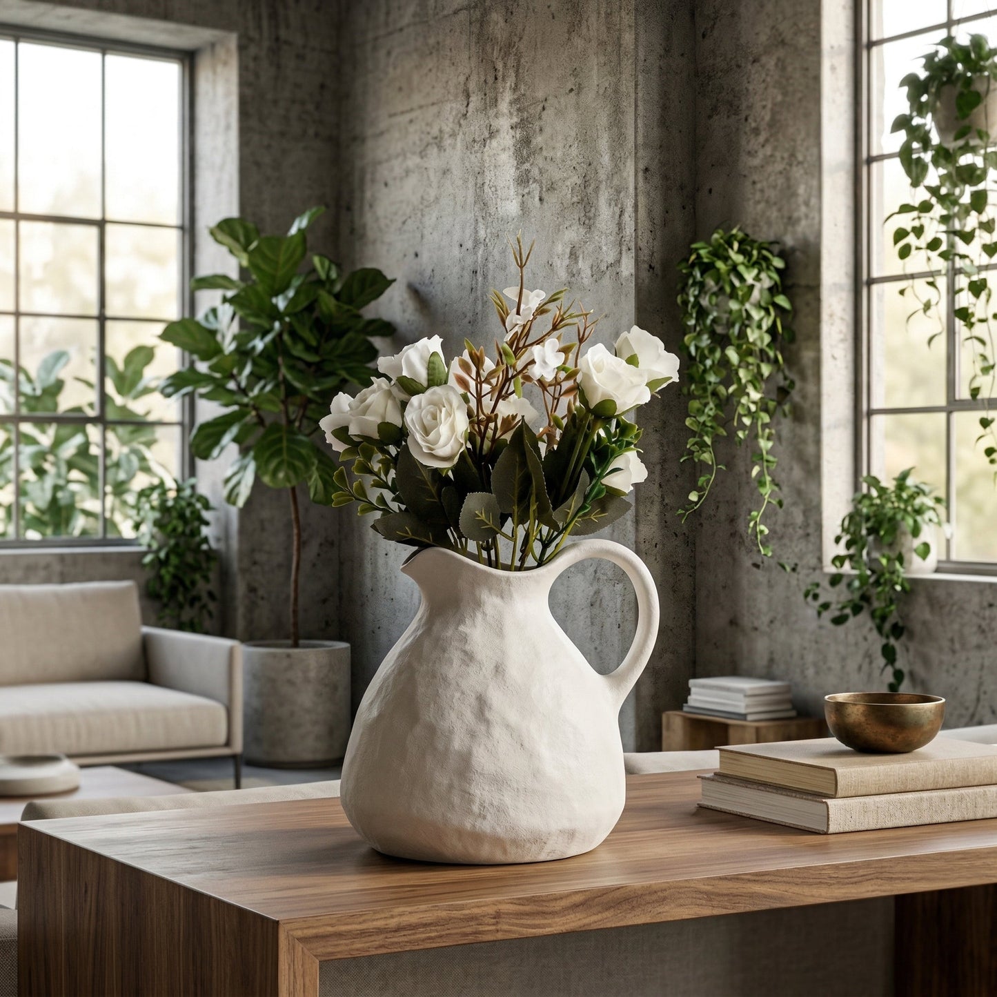 Keramische Pitcher‑Vaas met Matte Structuur voor Moderne Interieuraccenten