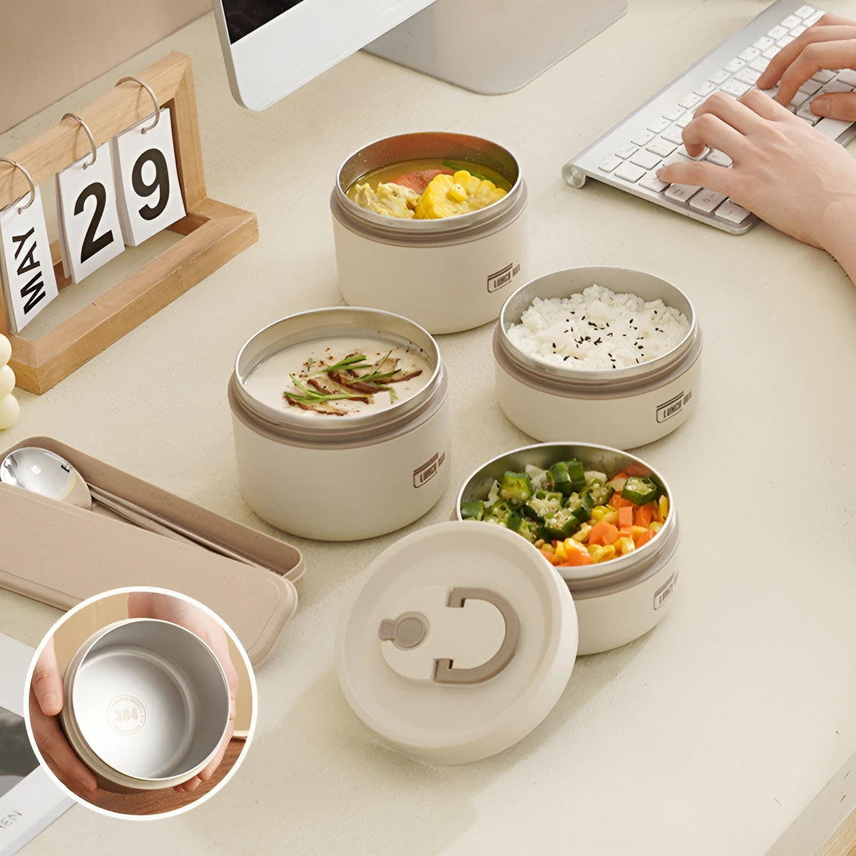 Geïsoleerde Lunchbox Met Meerdere Compartimenten En Draagtas