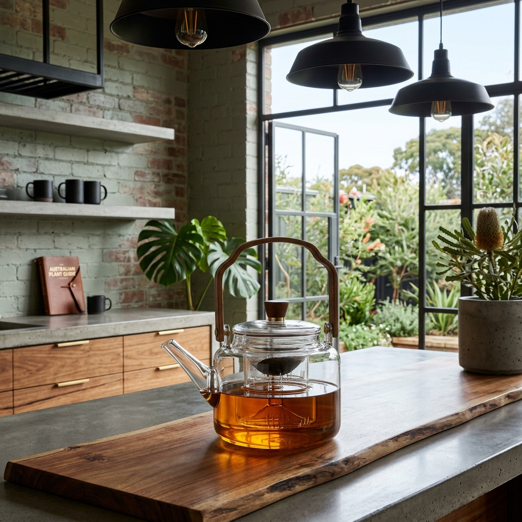 Glazen Theepot Met Walnoothandvat En Japandi‑Ontwerp