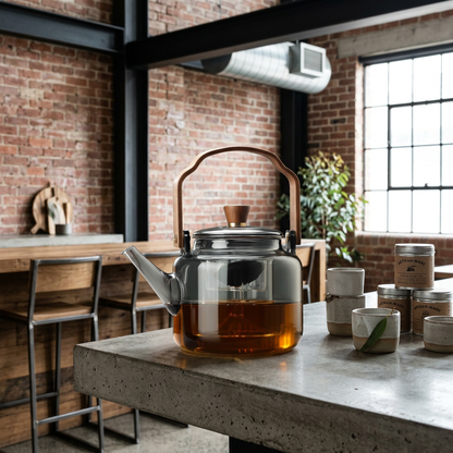 Glazen Theepot Met Walnoothandvat En Japandi‑Ontwerp