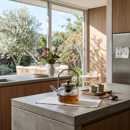 Glazen Theepot Met Walnoothandvat En Japandi‑Ontwerp