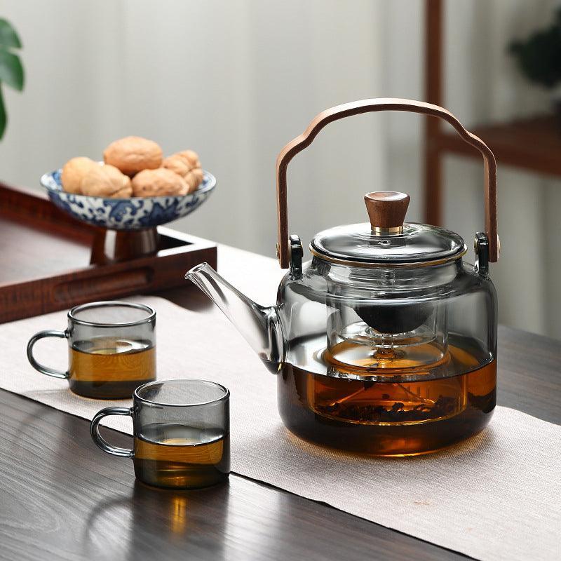 Glazen Theepot Met Walnoothandvat En Japandi‑Ontwerp