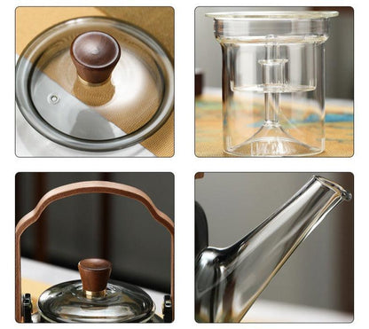 Glazen Theepot Met Walnoothandvat En Japandi‑Ontwerp