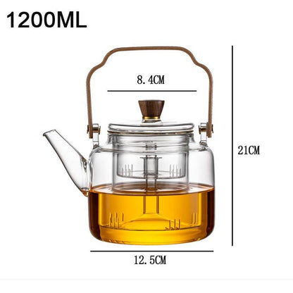 Glazen Theepot Met Walnoothandvat En Japandi‑Ontwerp