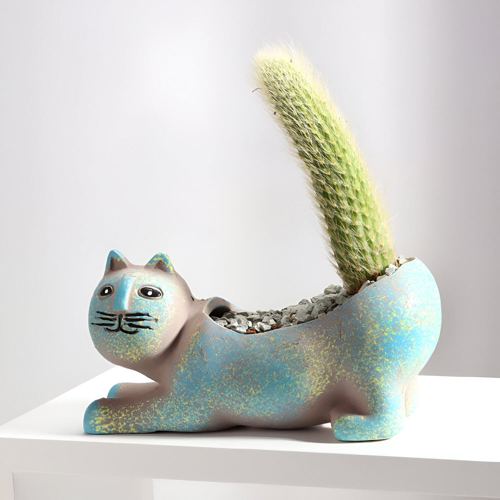 Keramische Kattenbloempot voor Kleine Planten en Kruiden