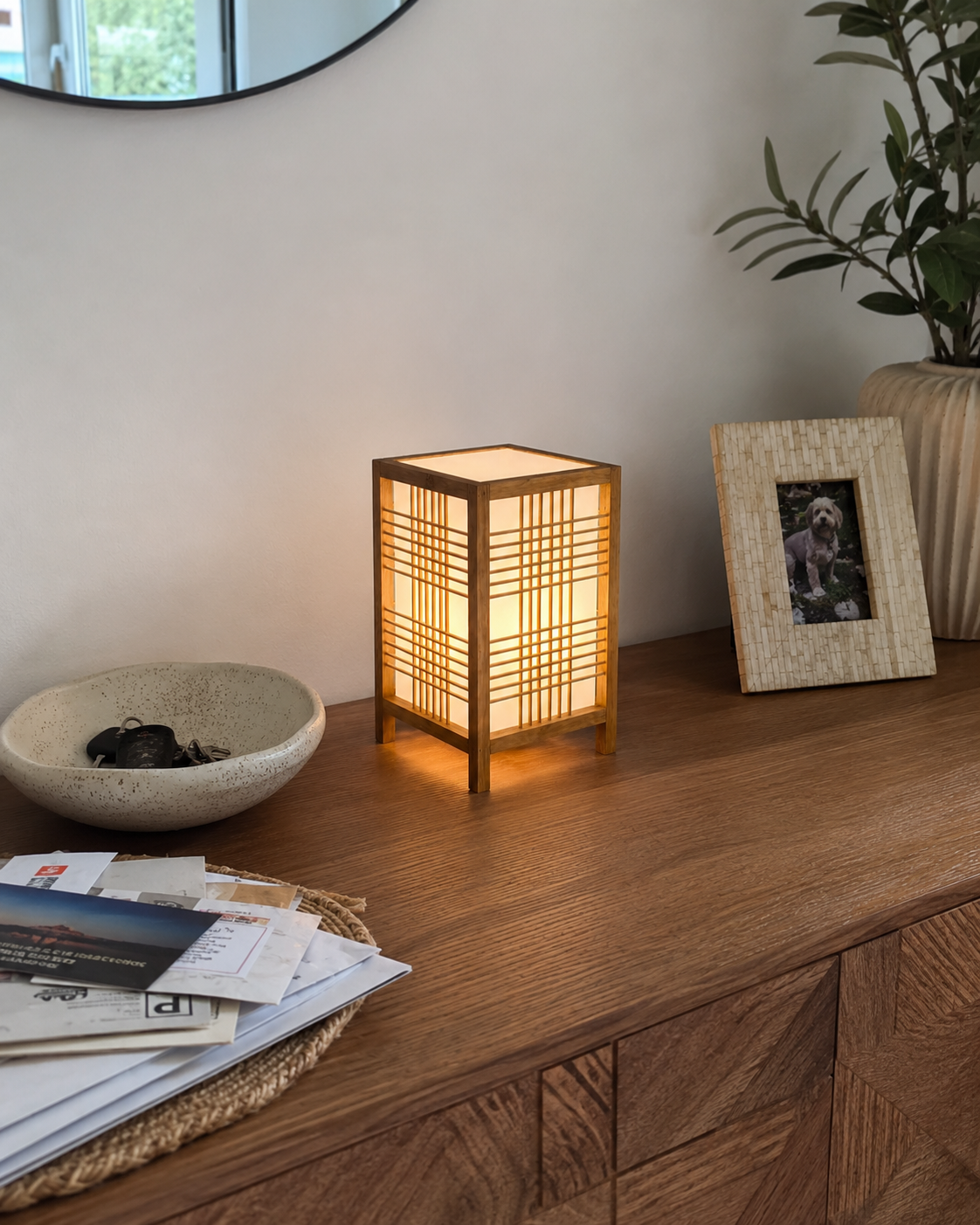 Japandi Tafellamp Met Handgeweven Bamboe En Sfeervol Licht