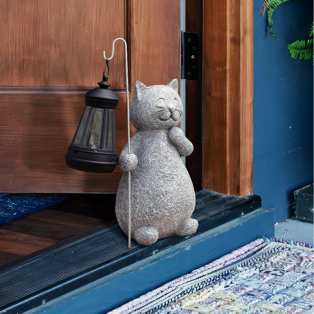 Solar Tuinlantaarn met Kattenfiguur en Warme LED Verlichting