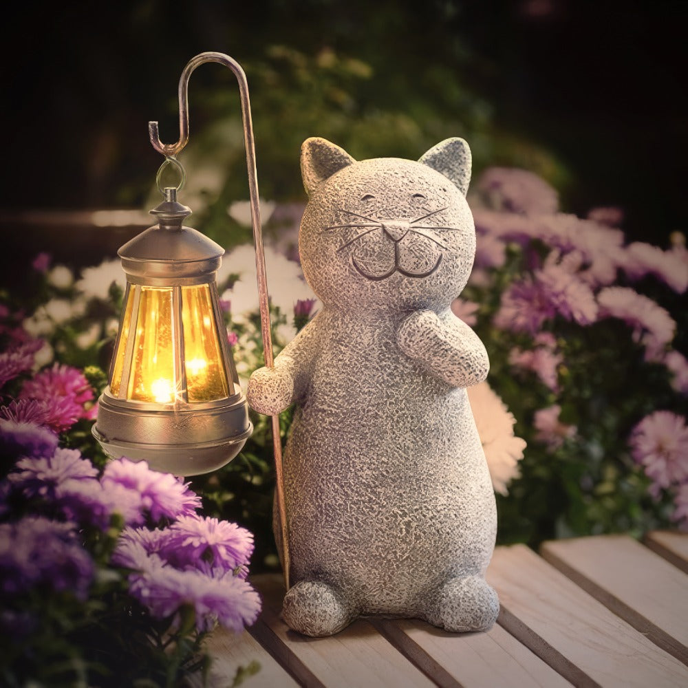 Solar Tuinlantaarn met Kattenfiguur en Warme LED Verlichting