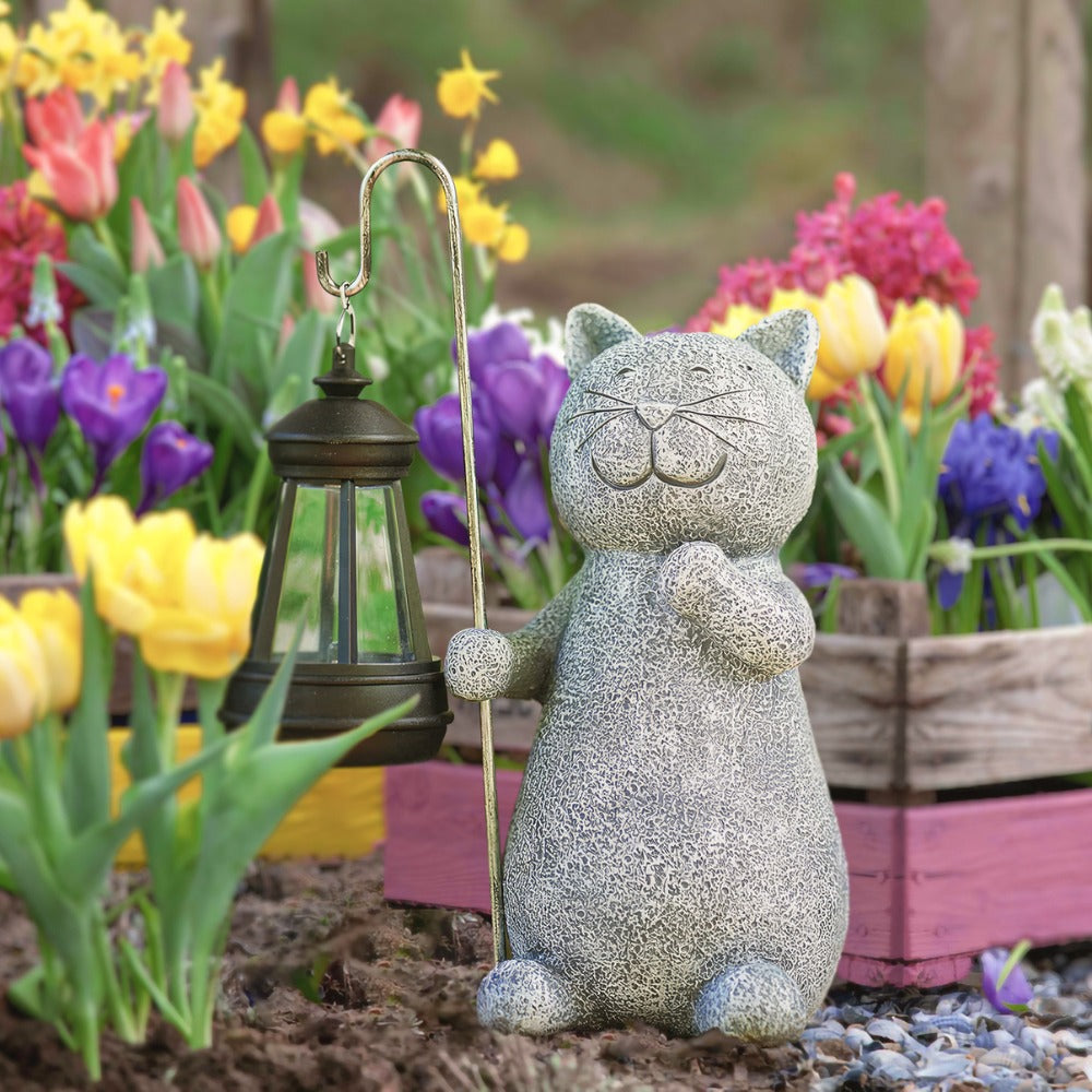 Solar Tuinlantaarn met Kattenfiguur en Warme LED Verlichting
