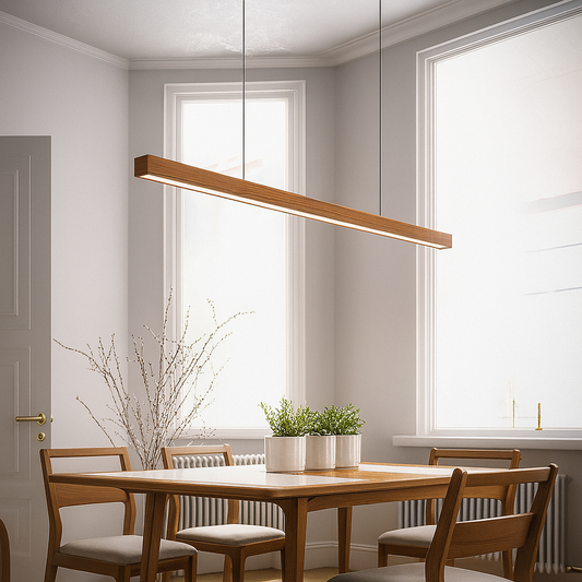 Houten Hanglamp Met Slanke Lijn En Gelijkmatige LED Verlichting
