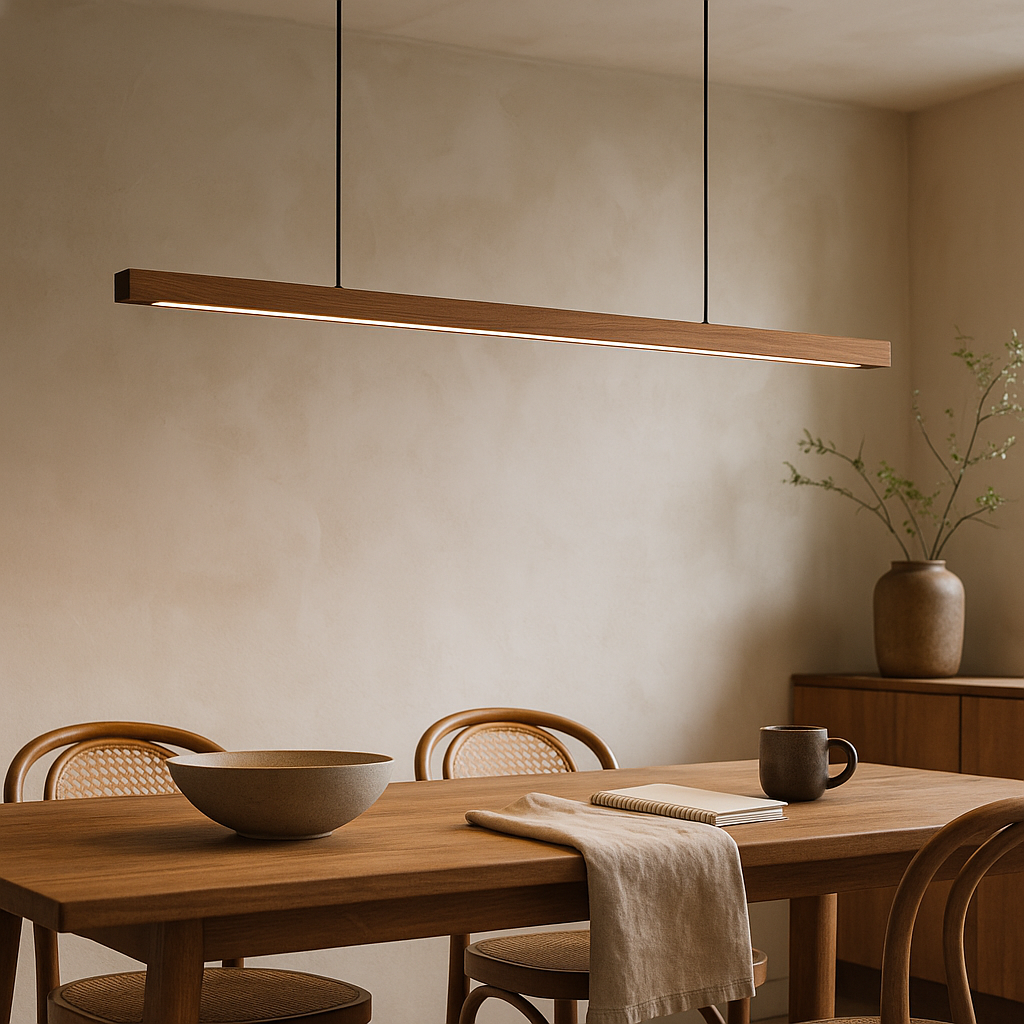 Houten Hanglamp Met Slanke Lijn En Gelijkmatige LED Verlichting