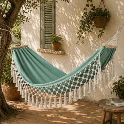 Boho-hangmat van Canvas met Houten Spreidstokken