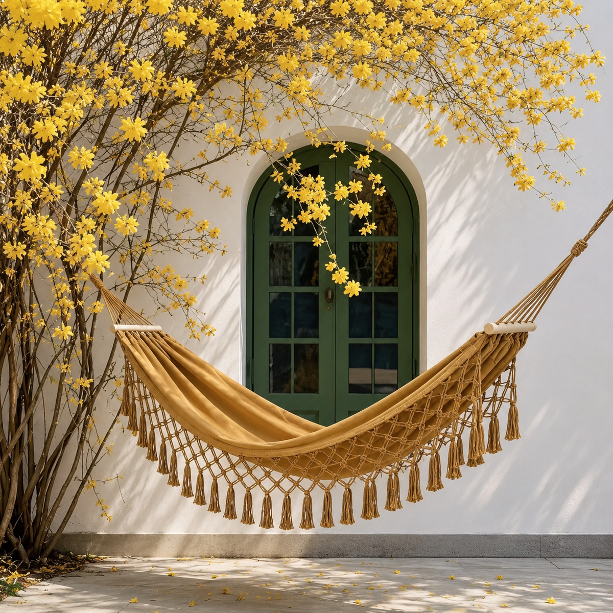 Boho-hangmat van Canvas met Houten Spreidstokken