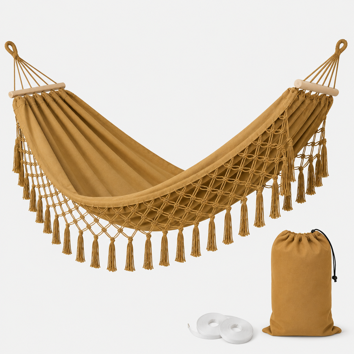 Boho-hangmat van Canvas met Houten Spreidstokken