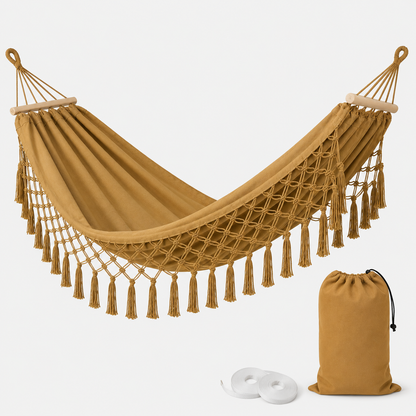 Boho-hangmat van Canvas met Houten Spreidstokken