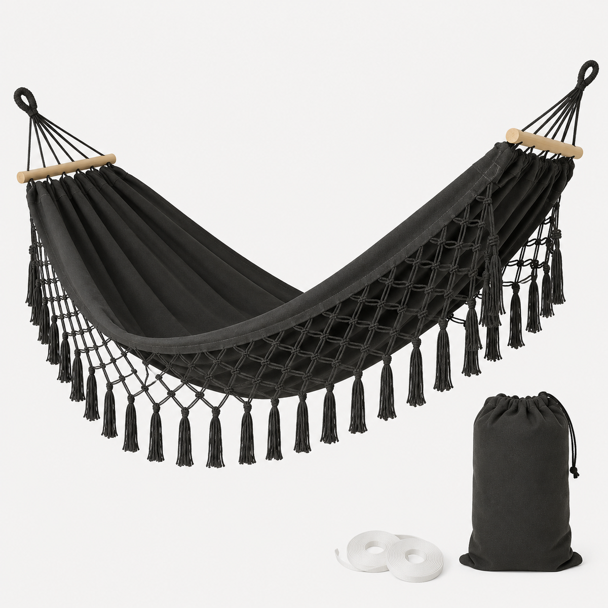 Boho-hangmat van Canvas met Houten Spreidstokken