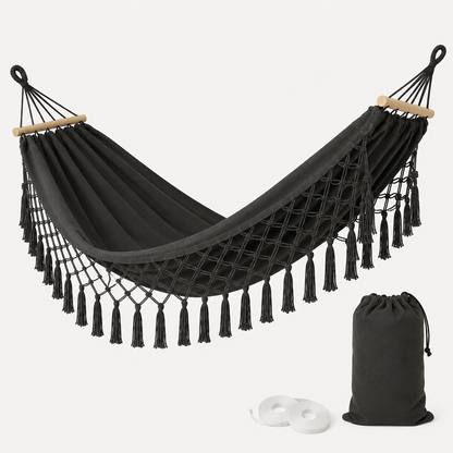 Boho-hangmat van Canvas met Houten Spreidstokken
