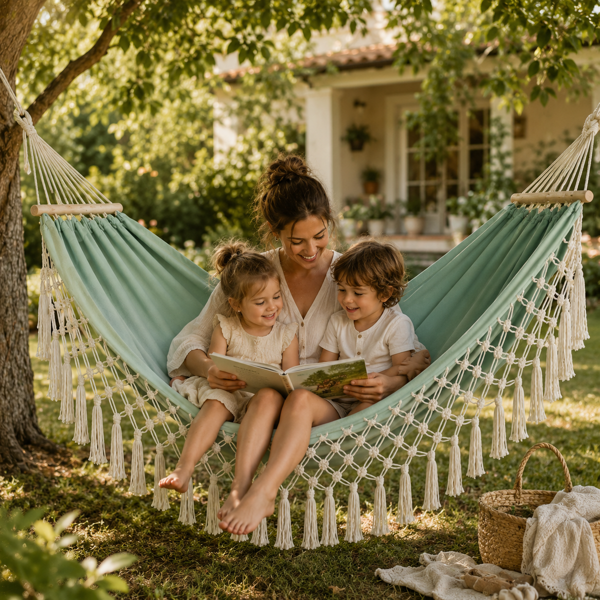 Boho-hangmat van Canvas met Houten Spreidstokken
