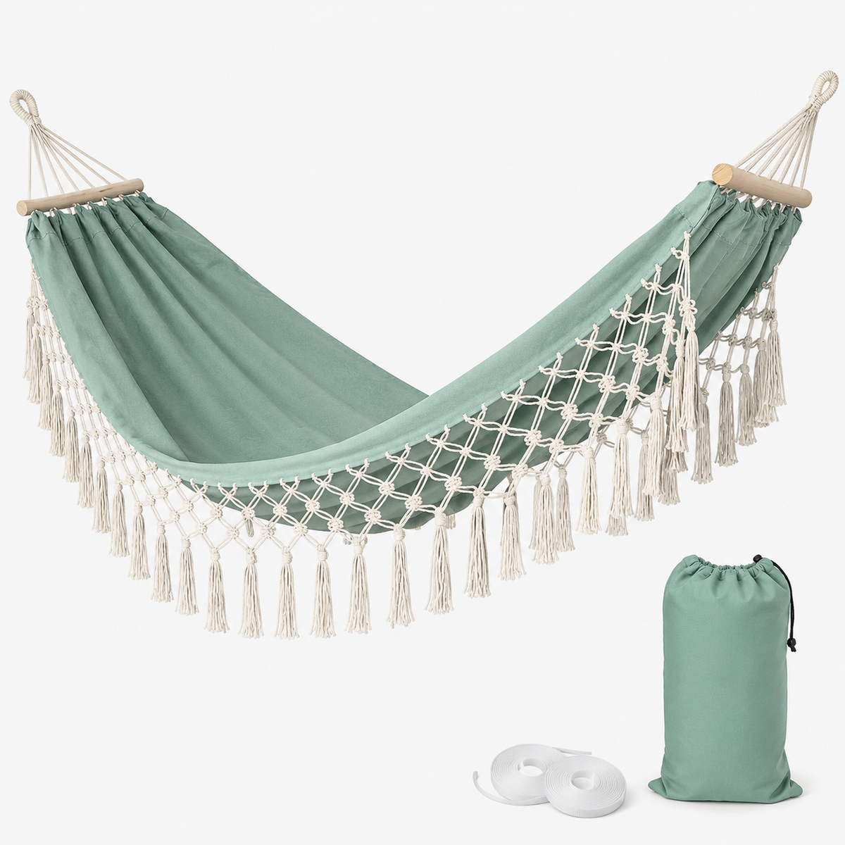 Boho-hangmat van Canvas met Houten Spreidstokken
